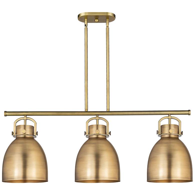 Image 1 Newton Metal Bell 42"W 3 Light Brushed Brass Stem Island Light