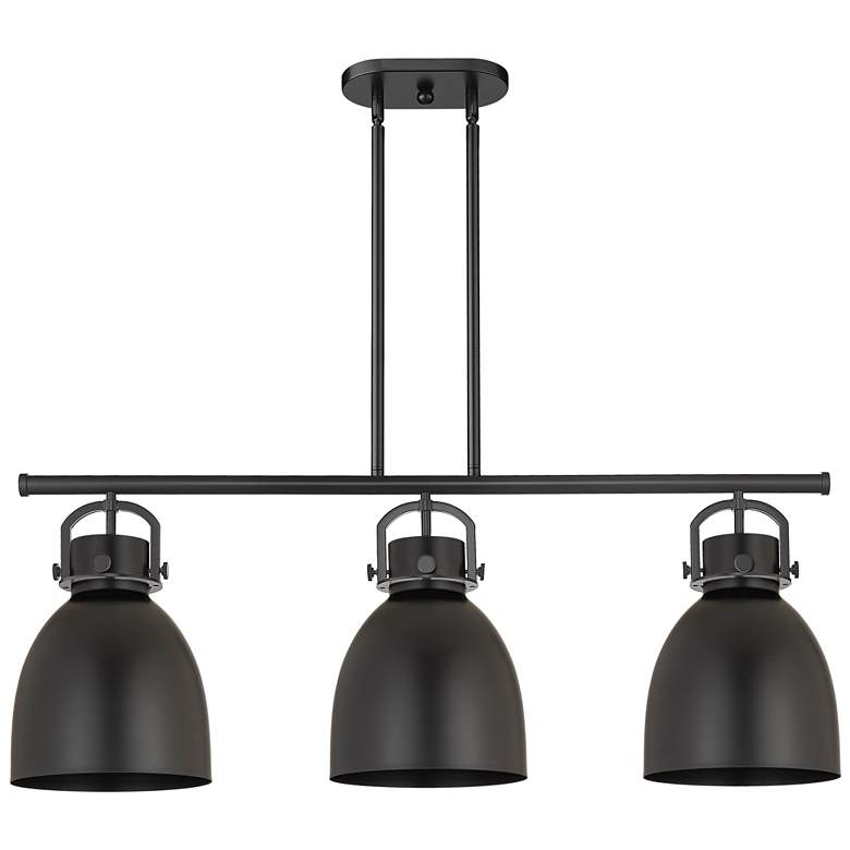 Image 1 Newton Metal Bell 42"W 3 Light Matte Black Stem Island Light w/ Black