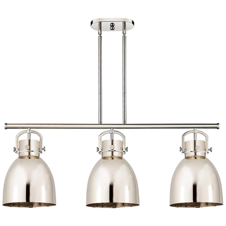 Image 1 Newton Metal Bell 42"W 3 Light Polished Nickel Stem Island Light