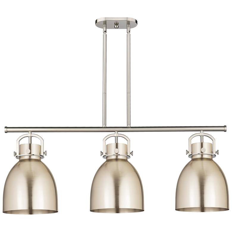 Image 1 Newton Metal Bell 42"W 3 Light Satin Nickel Stem Island Light