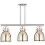 Newton Metal Bell 42"W 3 Light Satin Nickel Stem Island Light