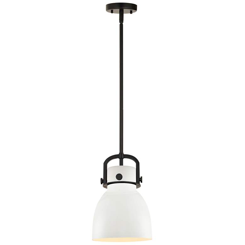 Image 1 Newton Metal Bell 8" Wide Matte Black Stemmed Pendant w/ Matte White S