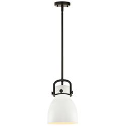 Newton Metal Bell 8" Wide Matte Black Stemmed Pendant w/ Matte White S