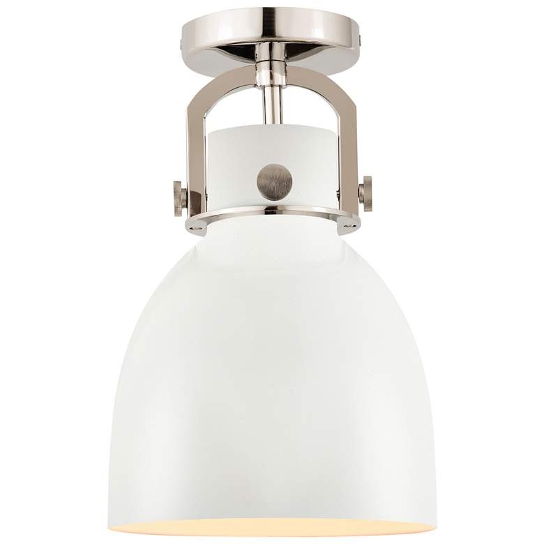 Image 1 Newton Metal Bell 8" Wide Polished Nickel Flush Mount w/ Matte White S