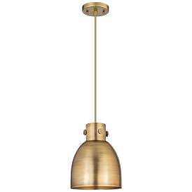 Image1 of Newton Metal Bell 8"W Brushed Brass Corded Pendant w/ Brushed Brass Sh