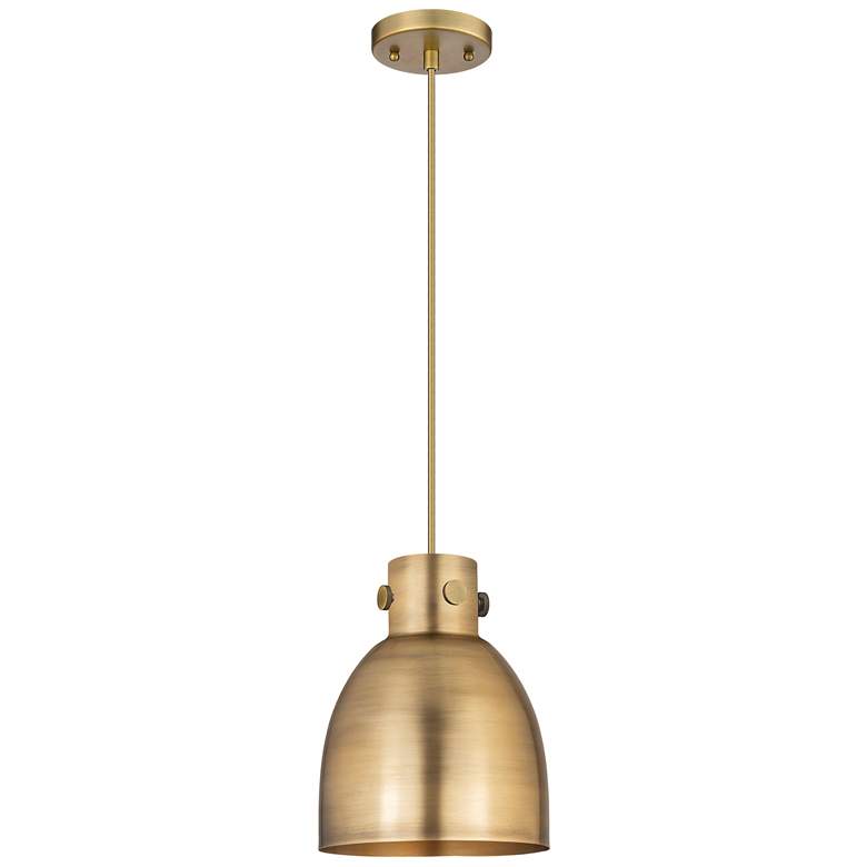 Image 1 Newton Metal Bell 8"W Brushed Brass Corded Pendant w/ Brushed Brass Sh