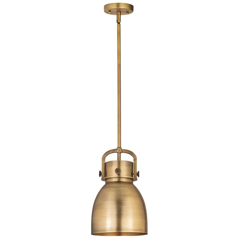 Image 1 Newton Metal Bell 8"W Brushed Brass Stemmed Pendant w/ Brushed Brass S