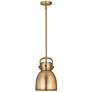 Newton Metal Bell 8"W Brushed Brass Stemmed Pendant w/ Brushed Brass S