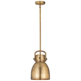 Newton Metal Bell 8"W Brushed Brass Stemmed Pendant w/ Brushed Brass S Newton Metal Bell 8"W Brushed Brass Stemmed Pendant w/ Brushed Brass S