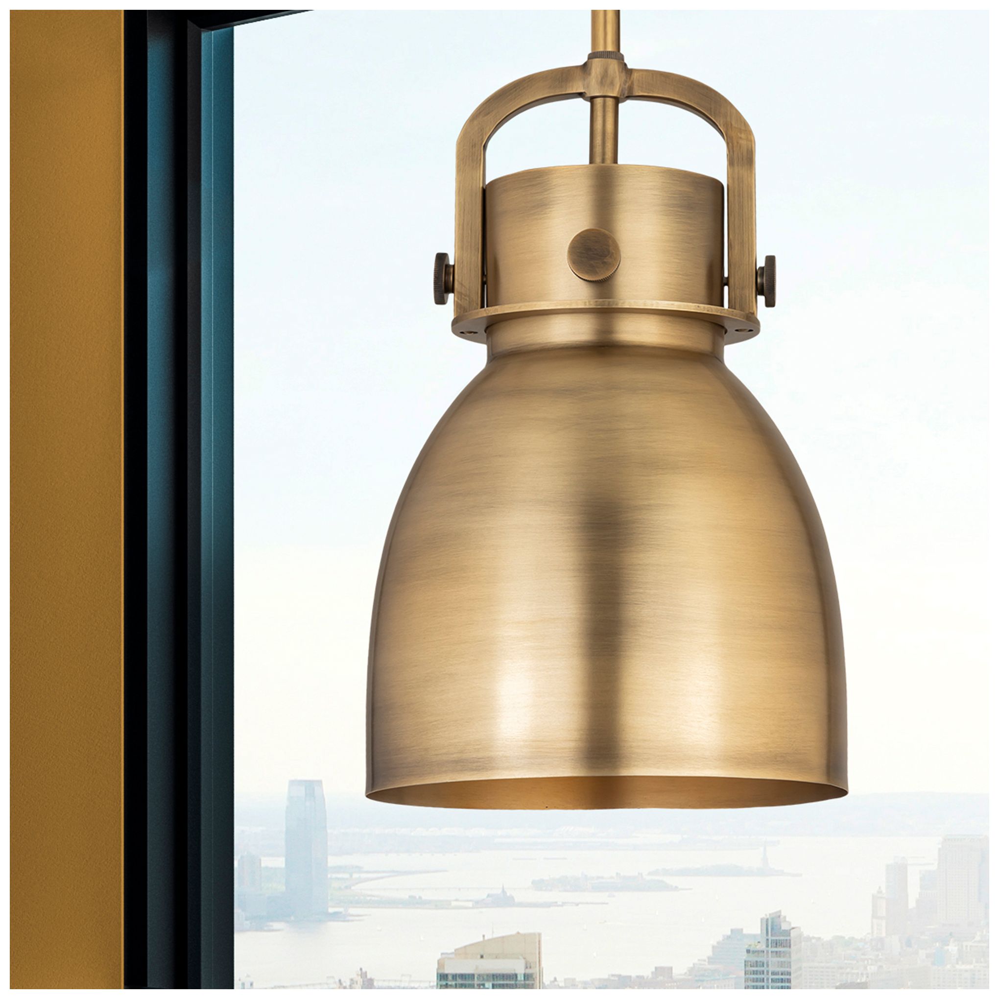Image 2 Newton Metal Bell 8"W Brushed Brass Stemmed Pendant w/ Brushed Brass S more views