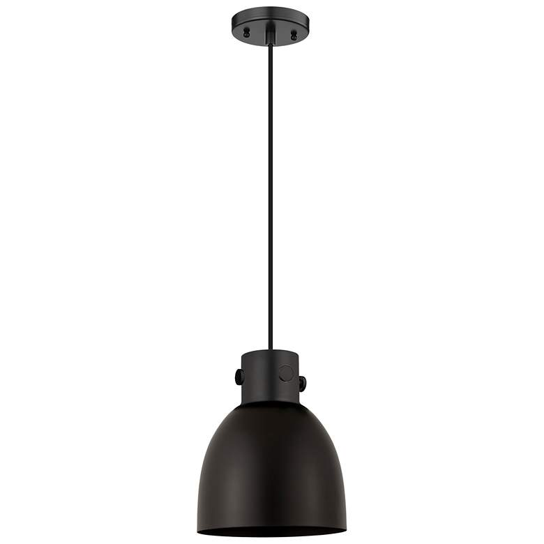Image 1 Newton Metal Bell 8"W Matte Black Cord Hung Pendant w/ Matte Black Sha