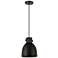 Newton Metal Bell 8"W Matte Black Cord Hung Pendant w/ Matte Black Sha