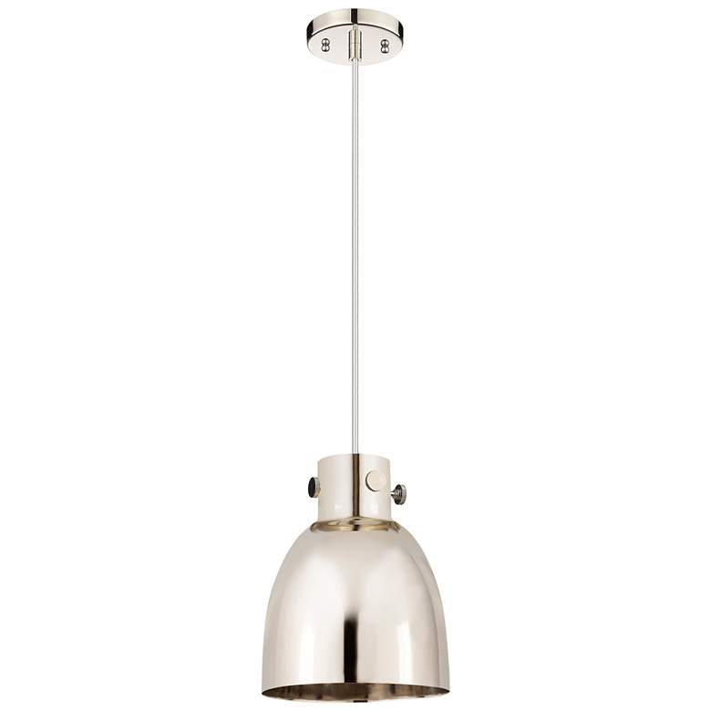 Image 1 Newton Metal Bell 8"W Polished Nickel Corded Pendant w/ Nickel Shade