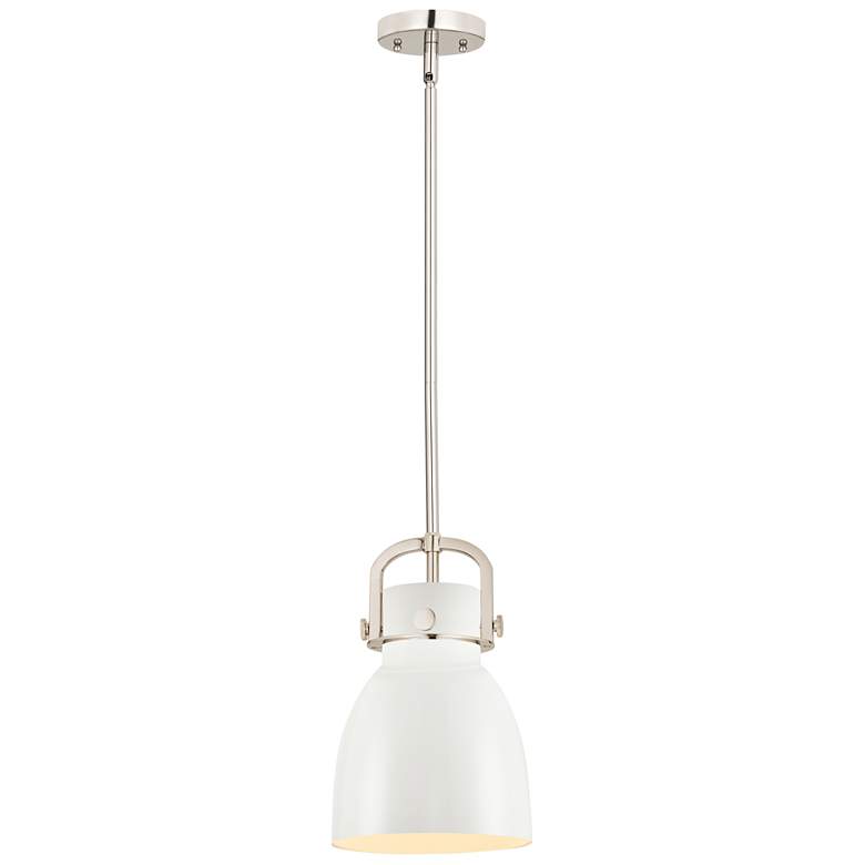 Image 1 Newton Metal Bell 8"W Polished Nickel Stemmed Pendant w/ Matte White S