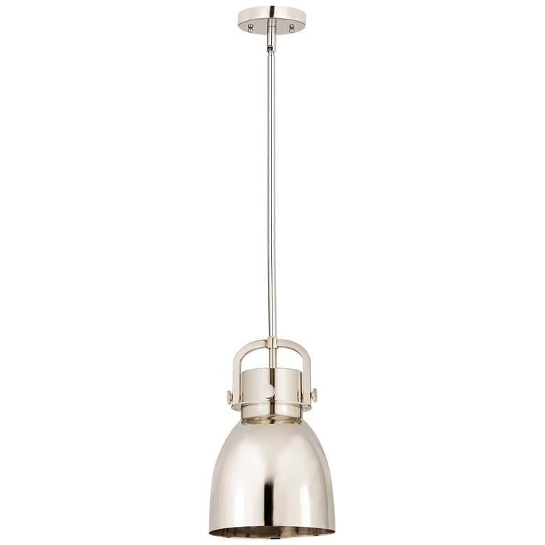 Image 1 Newton Metal Bell 8"W Polished Nickel Stemmed Pendant w/ Nickel Shade