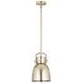 Newton Metal Bell 8"W Satin Nickel Stem Hung Pendant w/ Satin Nickel S