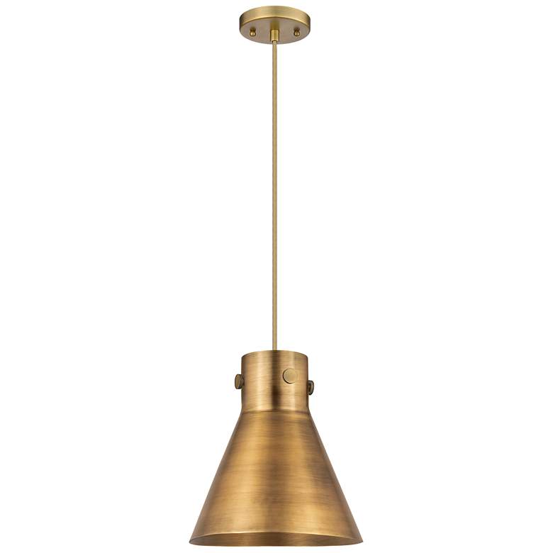Image 1 Newton Metal Cone 10"W Brushed Brass Corded Pendant w/ Brushed Brass S