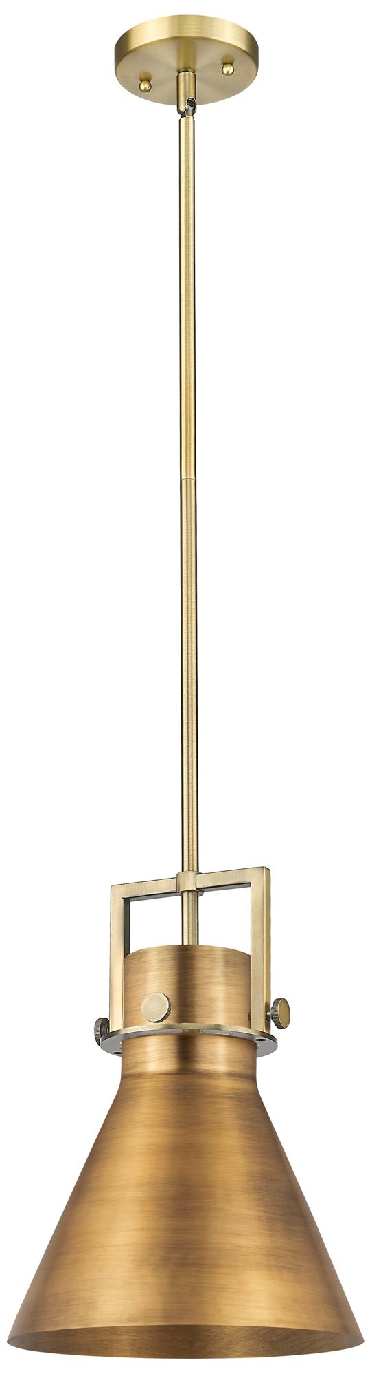 Newton Metal Cone 10"W Brushed Brass Stemmed Pendant w/ Brushed Brass