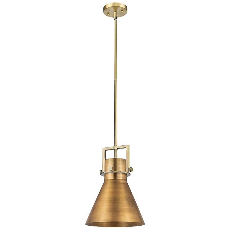 Image 1 Newton Metal Cone 10"W Brushed Brass Stemmed Pendant w/ Brushed Brass