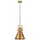 Newton Metal Cone 10"W Brushed Brass Stemmed Pendant w/ Brushed Brass