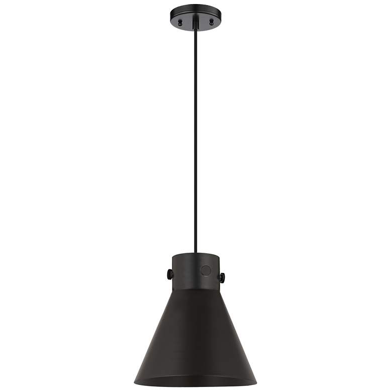 Image 1 Newton Metal Cone 10"W Matte Black Cord Hung Pendant w/ Matte Black Sh