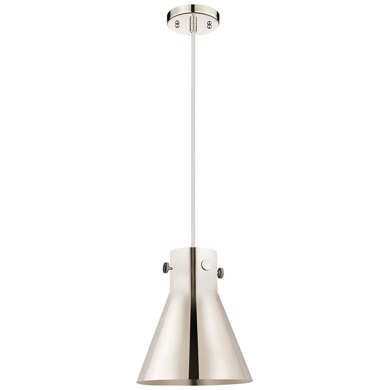 Image 1 Newton Metal Cone 10"W Polished Nickel Corded Pendant w/ Nickel Shade