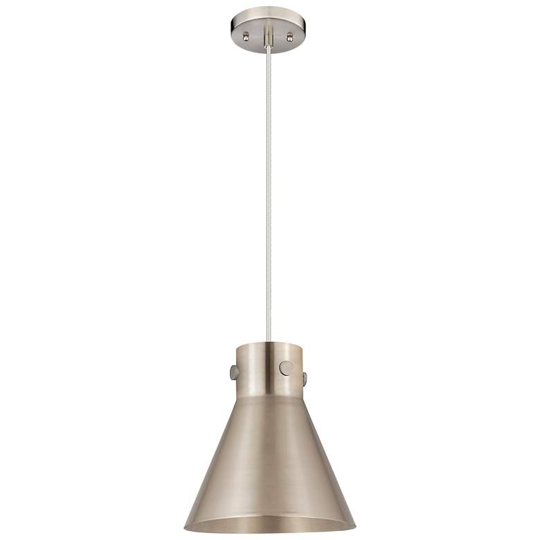 Image 1 Newton Metal Cone 10"W Satin Nickel Cord Hung Pendant w/ Satin Nickel