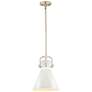 Newton Metal Cone 10"W Satin Nickel Stemmed Pendant w/ Matte White Sha