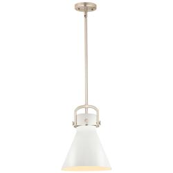 Newton Metal Cone 10"W Satin Nickel Stemmed Pendant w/ Matte White Sha