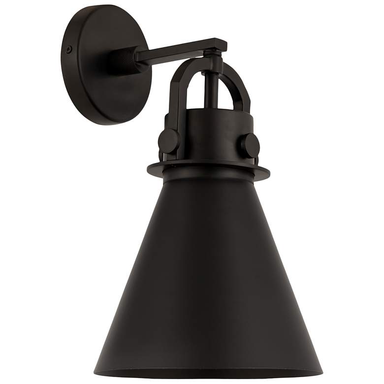 Image 1 Newton Metal Cone 14.25" High Matte Black Sconce With Matte Black Shad