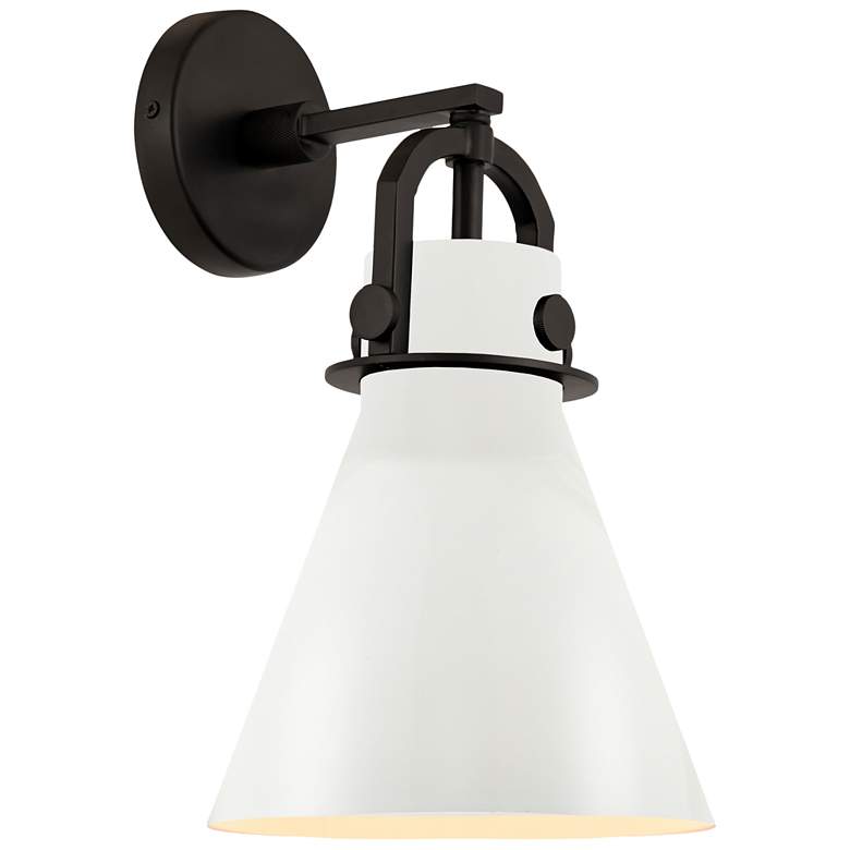 Image 1 Newton Metal Cone 14.25" High Matte Black Sconce With Matte White Shad