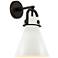 Newton Metal Cone 14.25" High Matte Black Sconce With Matte White Shad