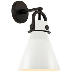 Newton Metal Cone 14.25" High Matte Black Sconce With Matte White Shad