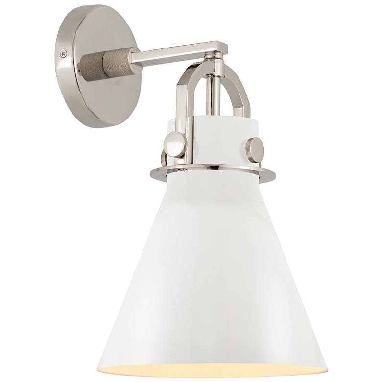 Image 1 Newton Metal Cone 14.25" High Polished Nickel Sconce With Matte White