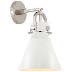 Newton Metal Cone 14.25" High Polished Nickel Sconce With Matte White