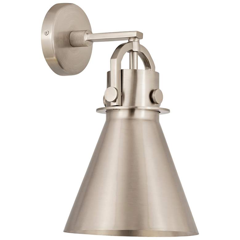 Image 1 Newton Metal Cone 14.25" High Satin Nickel Shade Sconce