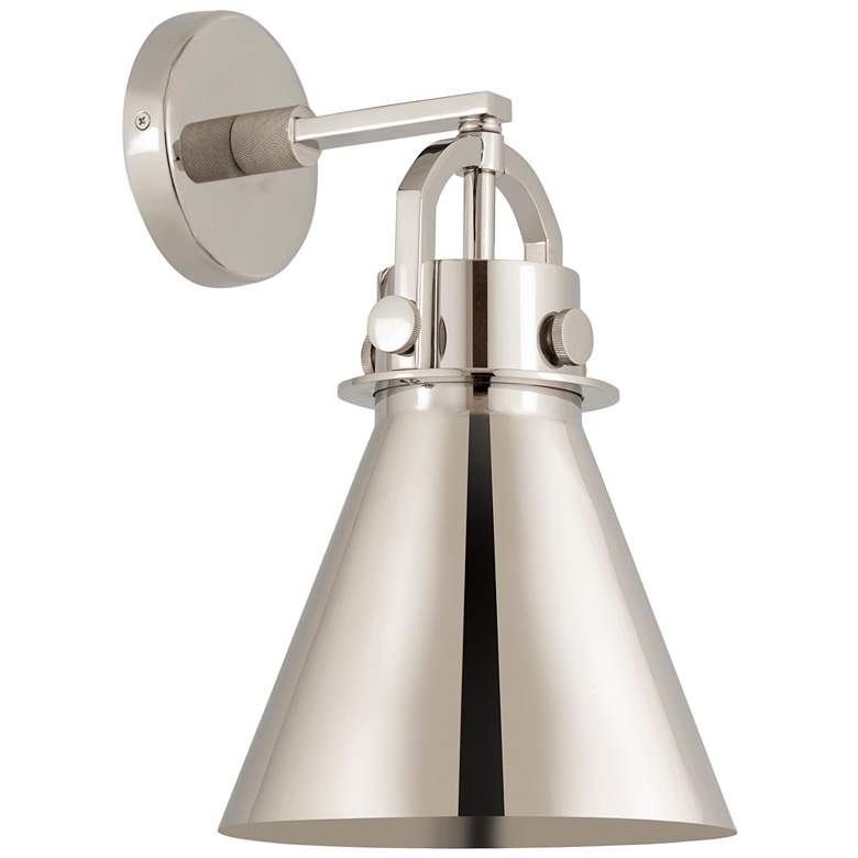 Image 1 Newton Metal Cone 14.25"H Polished Nickel Sconce w/ Polished Nickel Sh