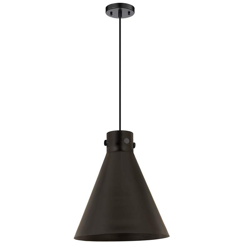 Image 1 Newton Metal Cone 14" Wide Matte Black Corded Pendant w/ Matte Black S