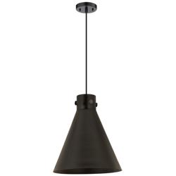 Newton Metal Cone 14" Wide Matte Black Corded Pendant w/ Matte Black S