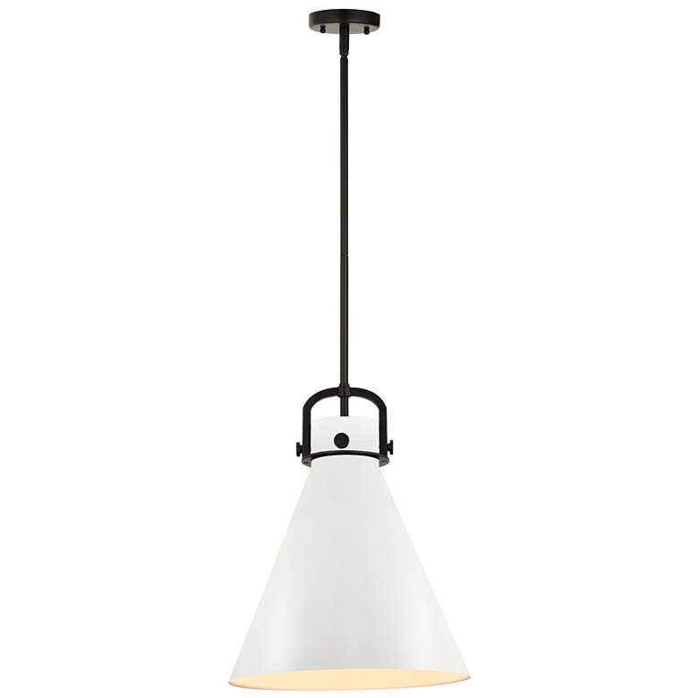 Image 1 Newton Metal Cone 14" Wide Matte Black Stemmed Pendant w/ Matte White