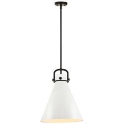 Newton Metal Cone 14" Wide Matte Black Stemmed Pendant w/ Matte White