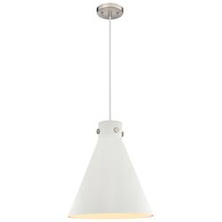 Newton Metal Cone 14" Wide Satin Nickel Corded Pendant w/ Matte White