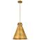 Newton Metal Cone 14"W Brushed Brass Corded Pendant w/ Brushed Brass S