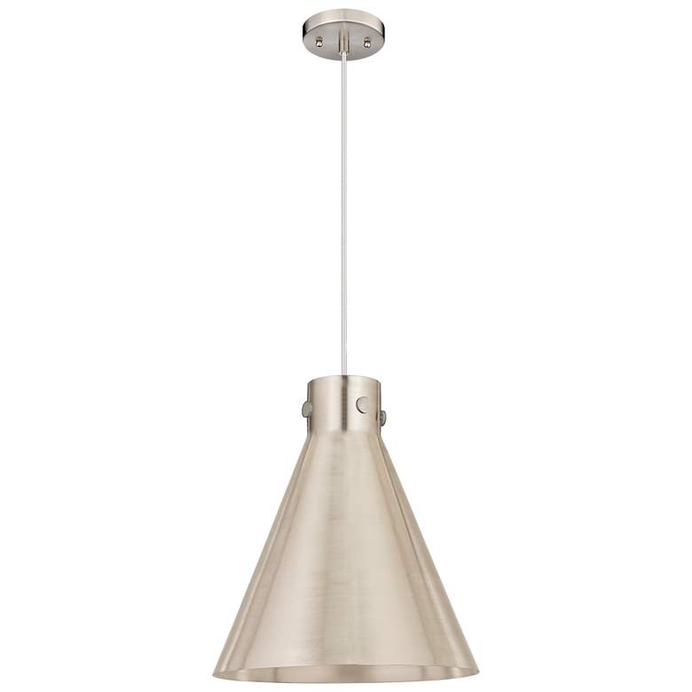 Image 1 Newton Metal Cone 14"W Satin Nickel Corded Pendant w/ Satin Nickel Sha