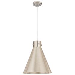 Newton Metal Cone 14"W Satin Nickel Corded Pendant w/ Satin Nickel Sha