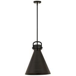 Newton Metal Cone 16" Wide Matte Black Stemmed Pendant w/ Matte Black