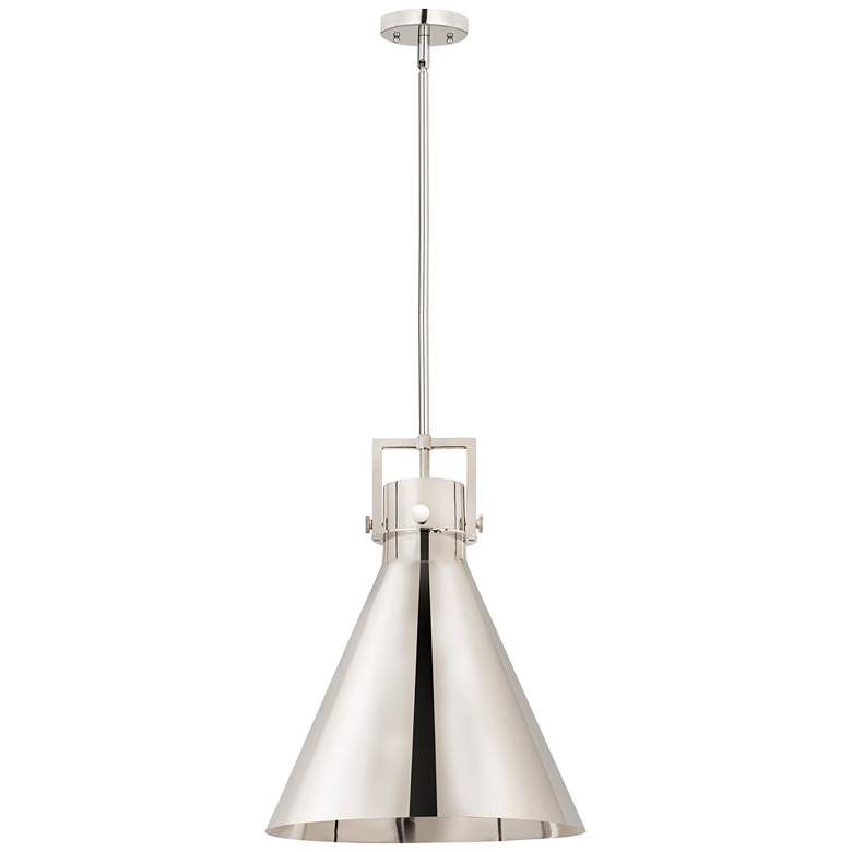 Image 1 Newton Metal Cone 16"W Polished Nickel Stem Pendant