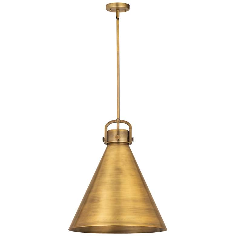 Image 1 Newton Metal Cone 18"W Brushed Brass Stemmed Pendant w/ Brushed Brass
