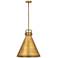 Newton Metal Cone 18"W Brushed Brass Stemmed Pendant w/ Brushed Brass