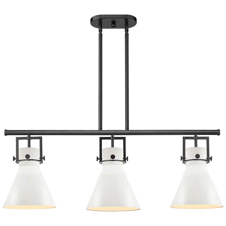 Image 1 Newton Metal Cone 42"W 3 Light Matte Black Island Light w/ White Shade
